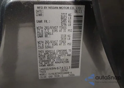 2023 Nissan Frontier Long Bed Sv 4X4 z USA, uszkodzony, nr VIN 1N6ED1FK9PN674313